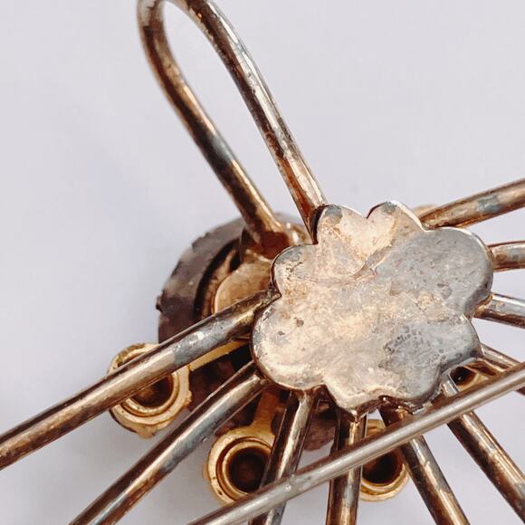 Antique Victorian Rhinestone Convertible Brooch Pendant Starburst Gold Tone - Picture 7 of 10